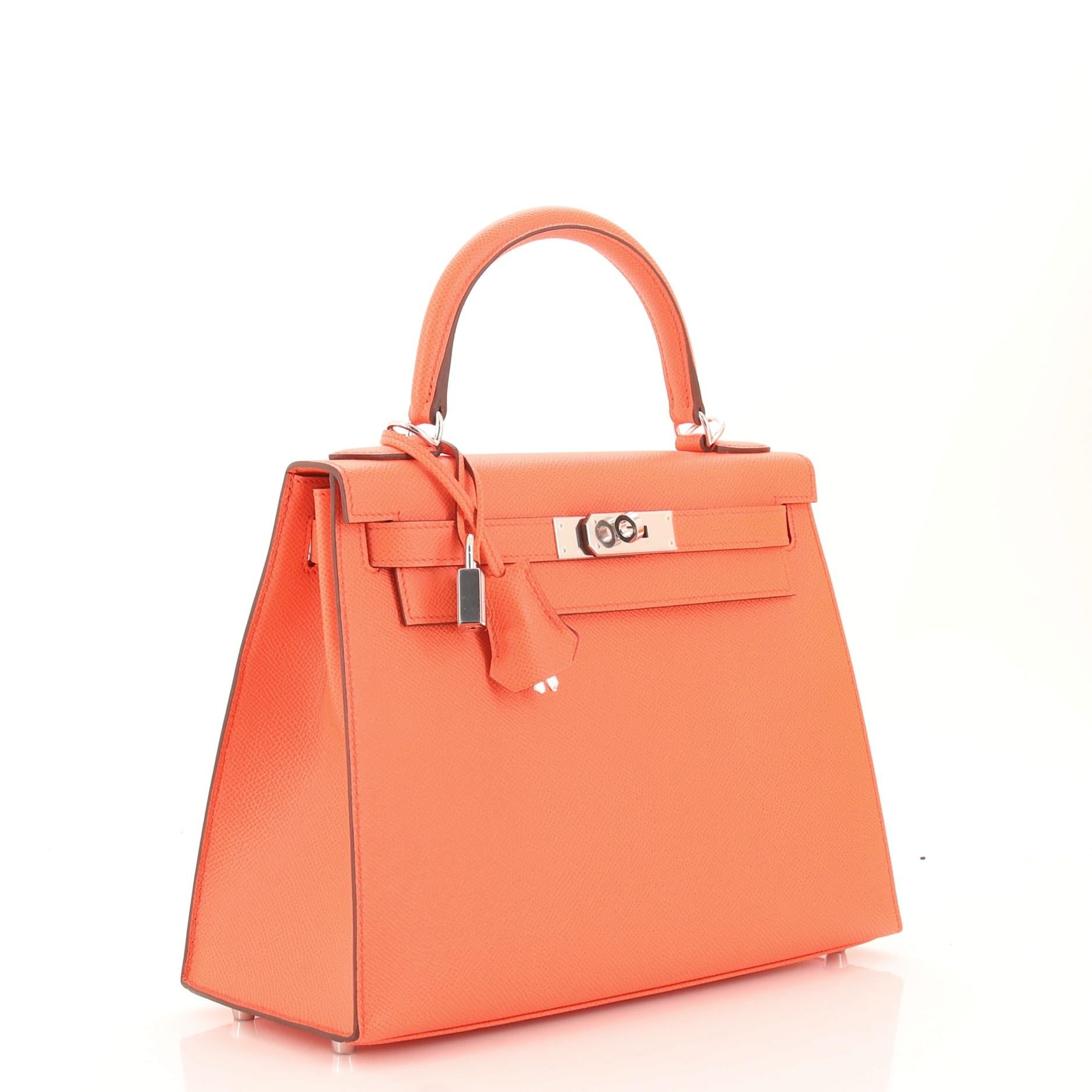 Orange Hermes Kelly Handbag Rose Jaipur Epsom with Palladium Hardware 28