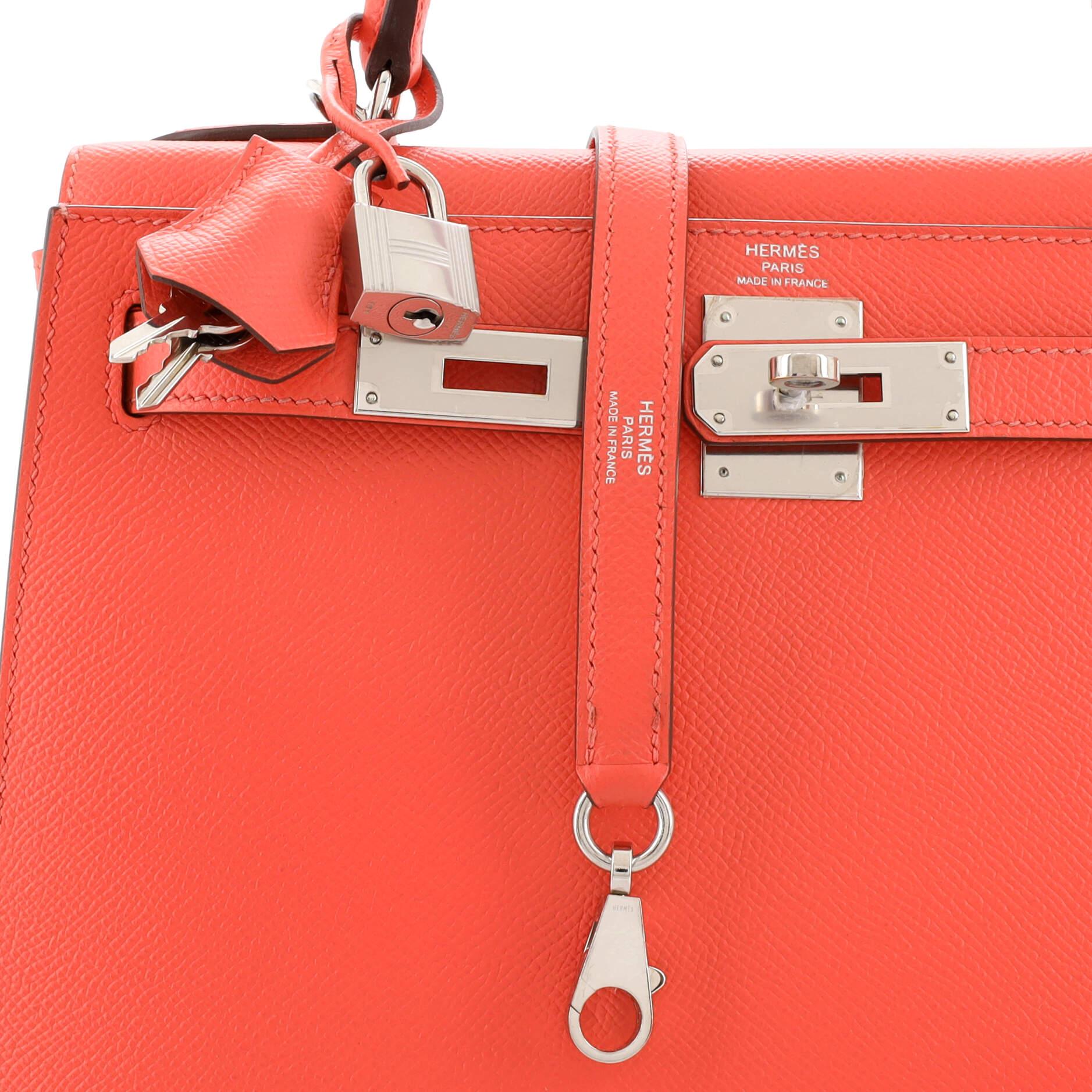 Hermes Kelly Handbag Rose Jaipur Epsom with Palladium Hardware 28 For Sale 3