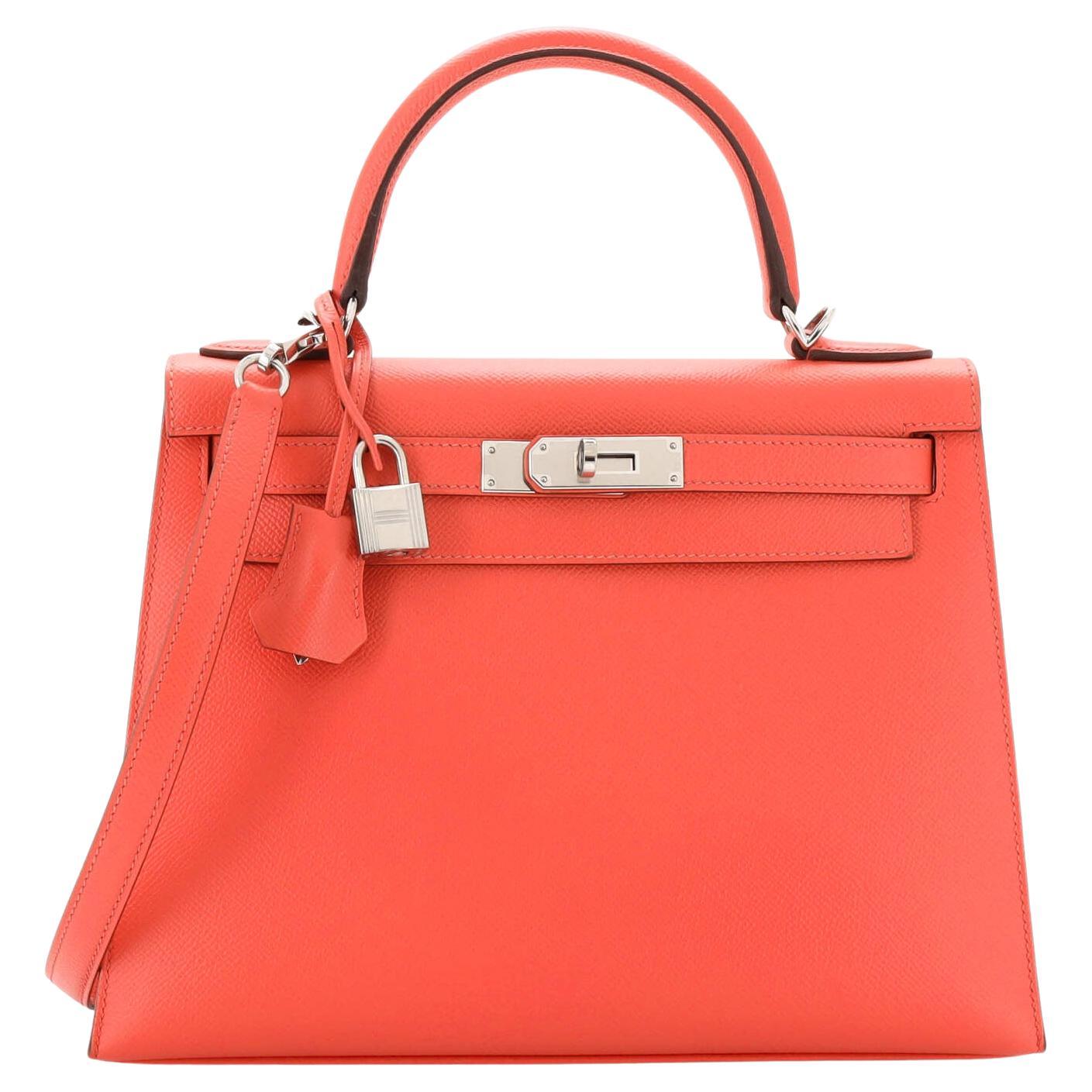 Hermes Kelly Handbag Rose Jaipur Epsom with Palladium Hardware 28 For Sale