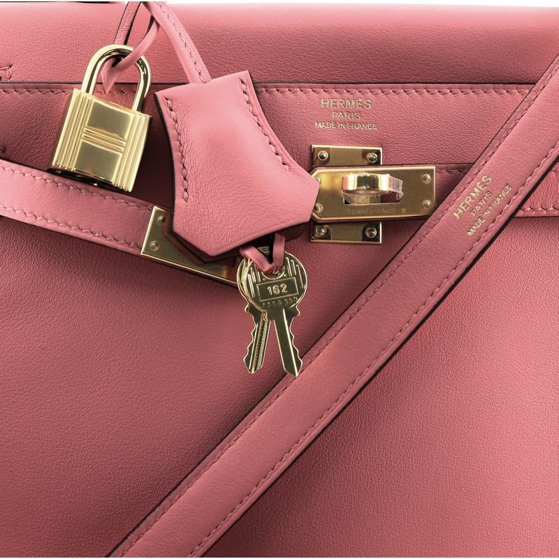 Pink Hermes Kelly Handbag Rose Lipstick Swift with Gold Hardware 25