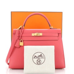Hermes Kelly Handbag Rose Lipstick Tadelakt with Gold Hardware 32