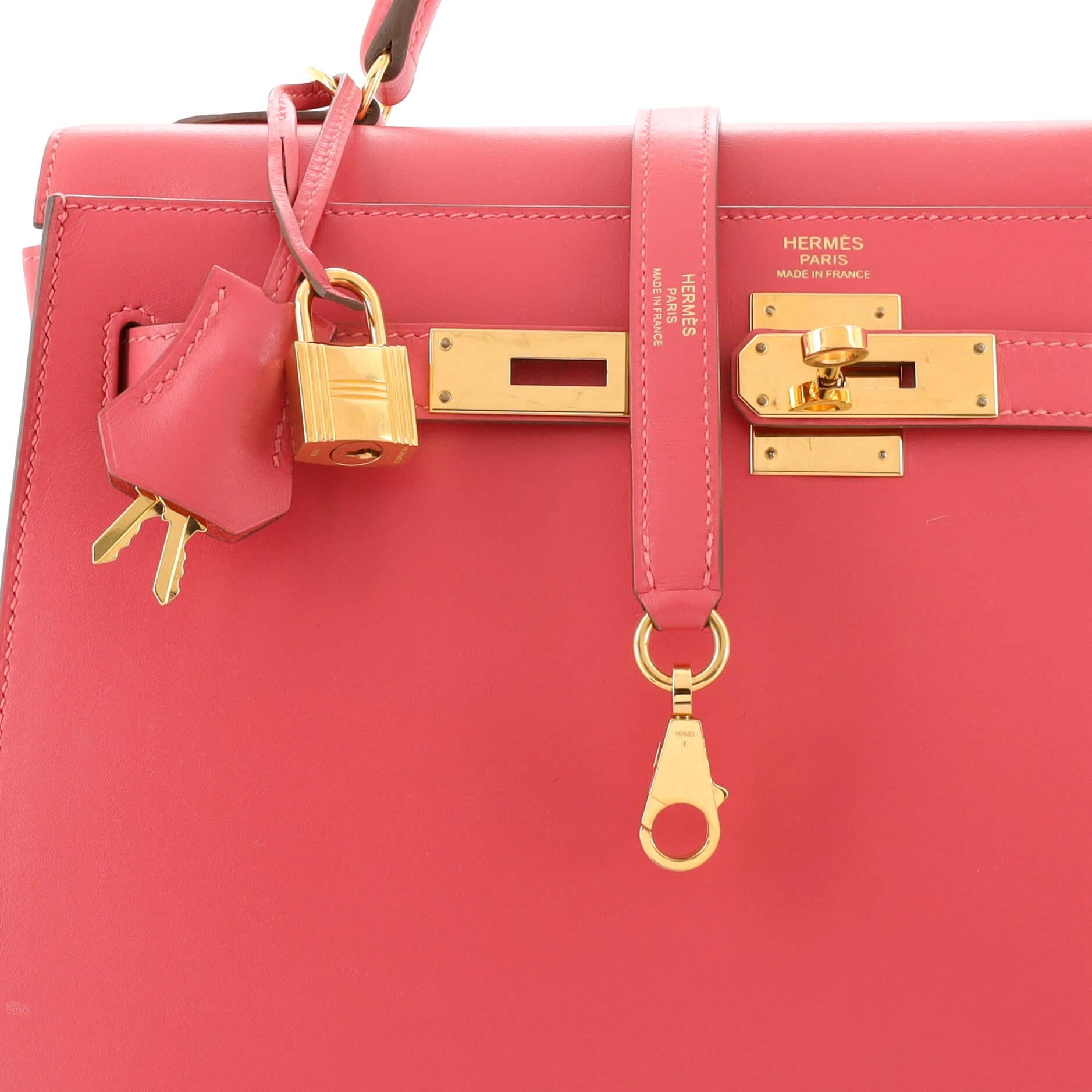 Hermes Kelly Handbag Rose Lipstick Tadelakt with Gold Hardware 32 For Sale 3