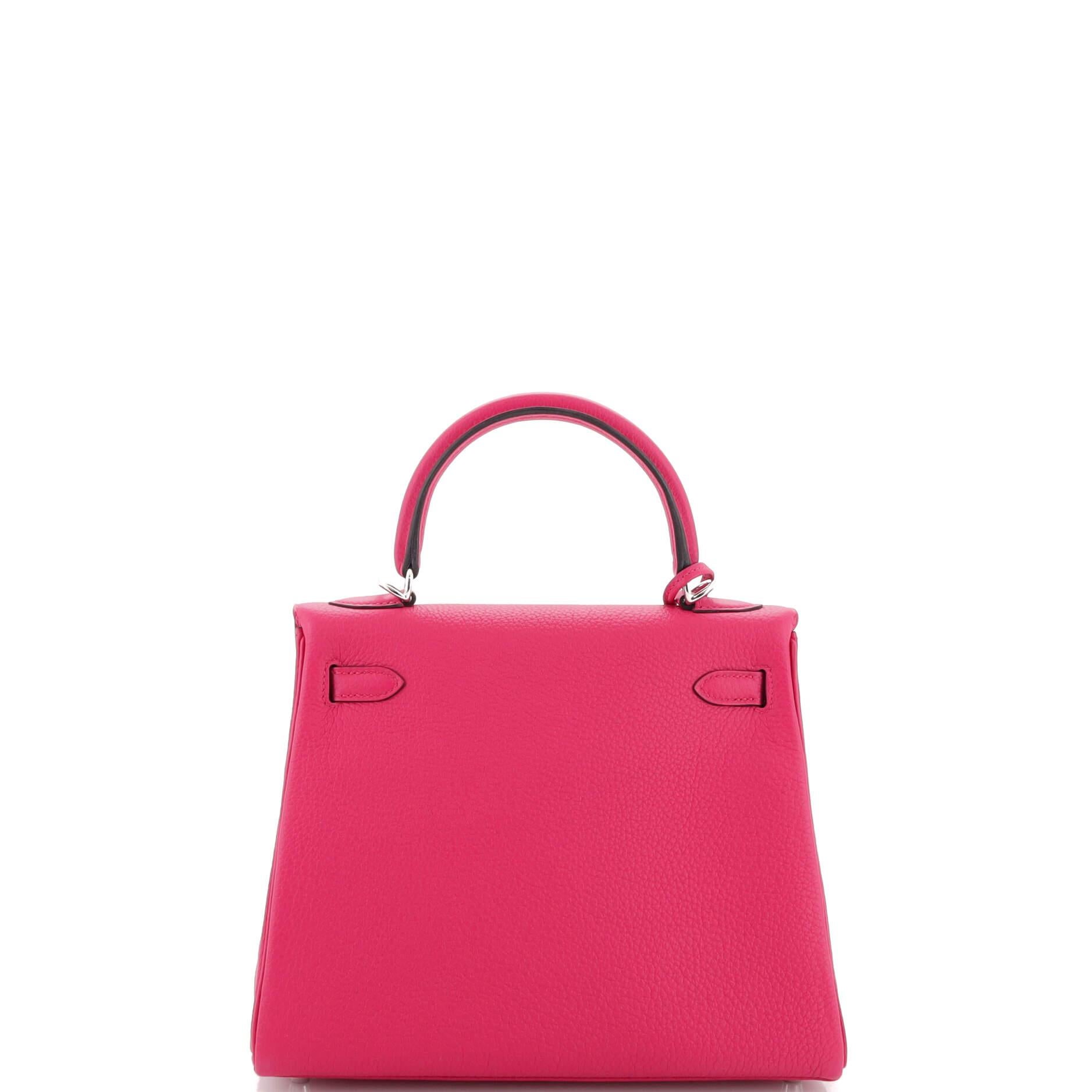 Women's or Men's Hermes Kelly Handbag Rose Pop Togo with Palladium Hardware 25 For Sale