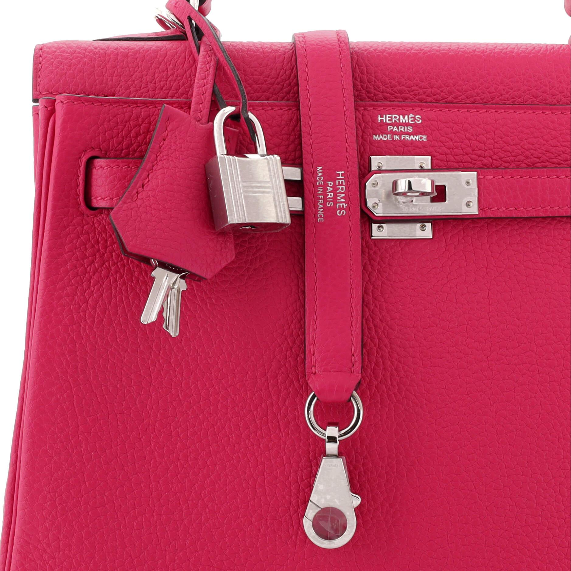 Hermes Kelly Handbag Rose Pop Togo with Palladium Hardware 25 For Sale 3