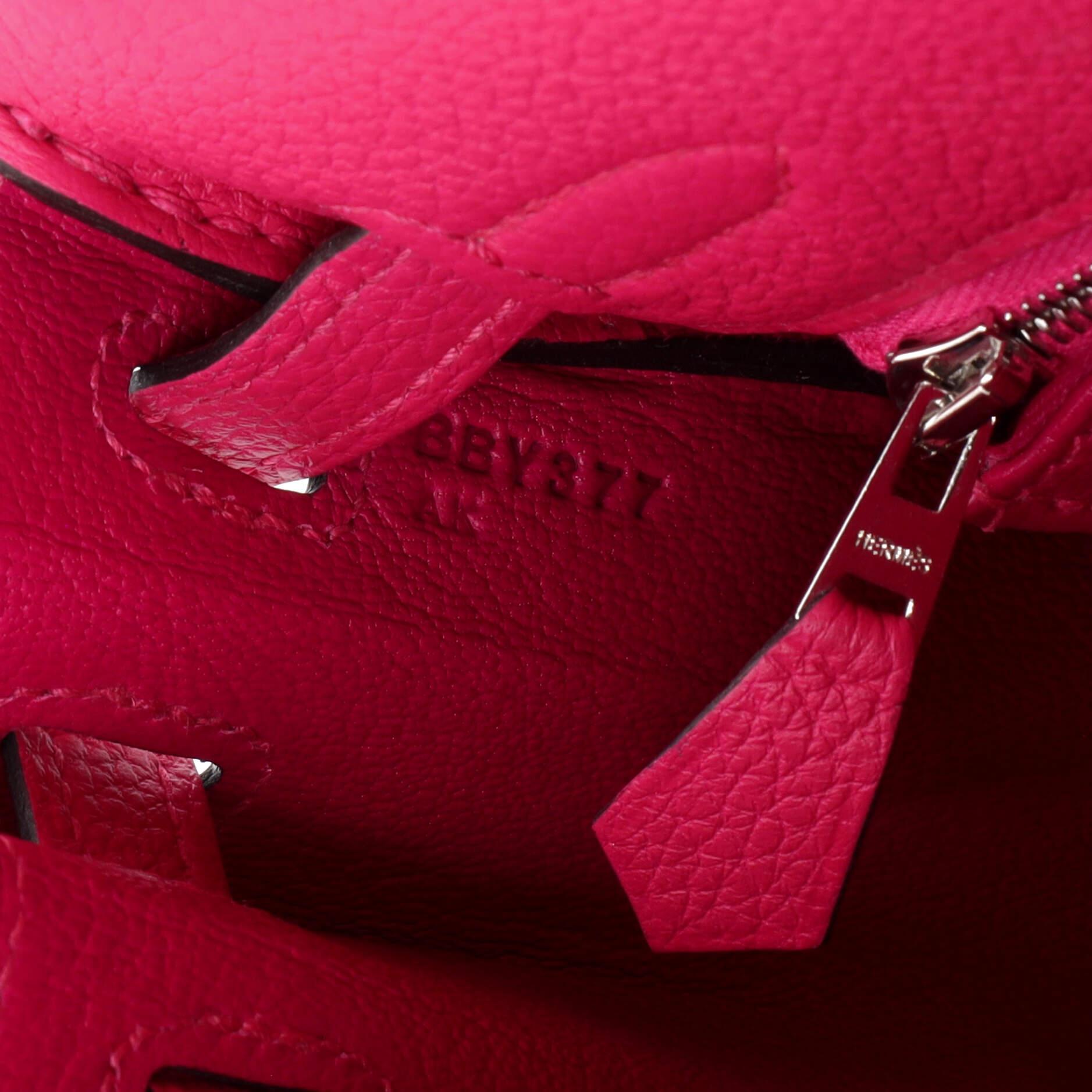 Hermes Kelly Handbag Rose Pop Togo with Palladium Hardware 25 For Sale 4