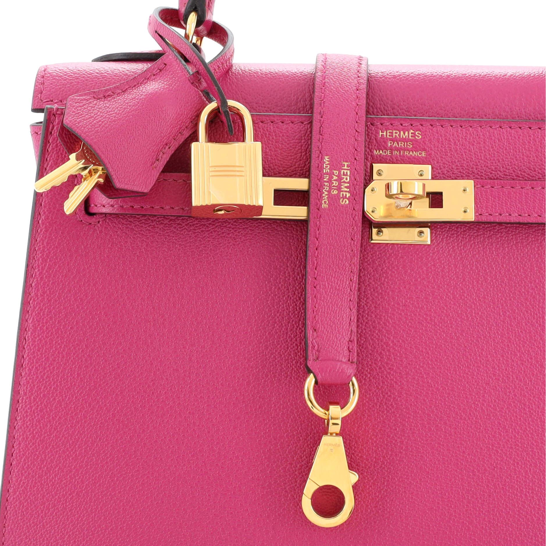 Hermes Kelly Handbag Rose Pourpre Chevre Chandra with Gold Hardware 25 3