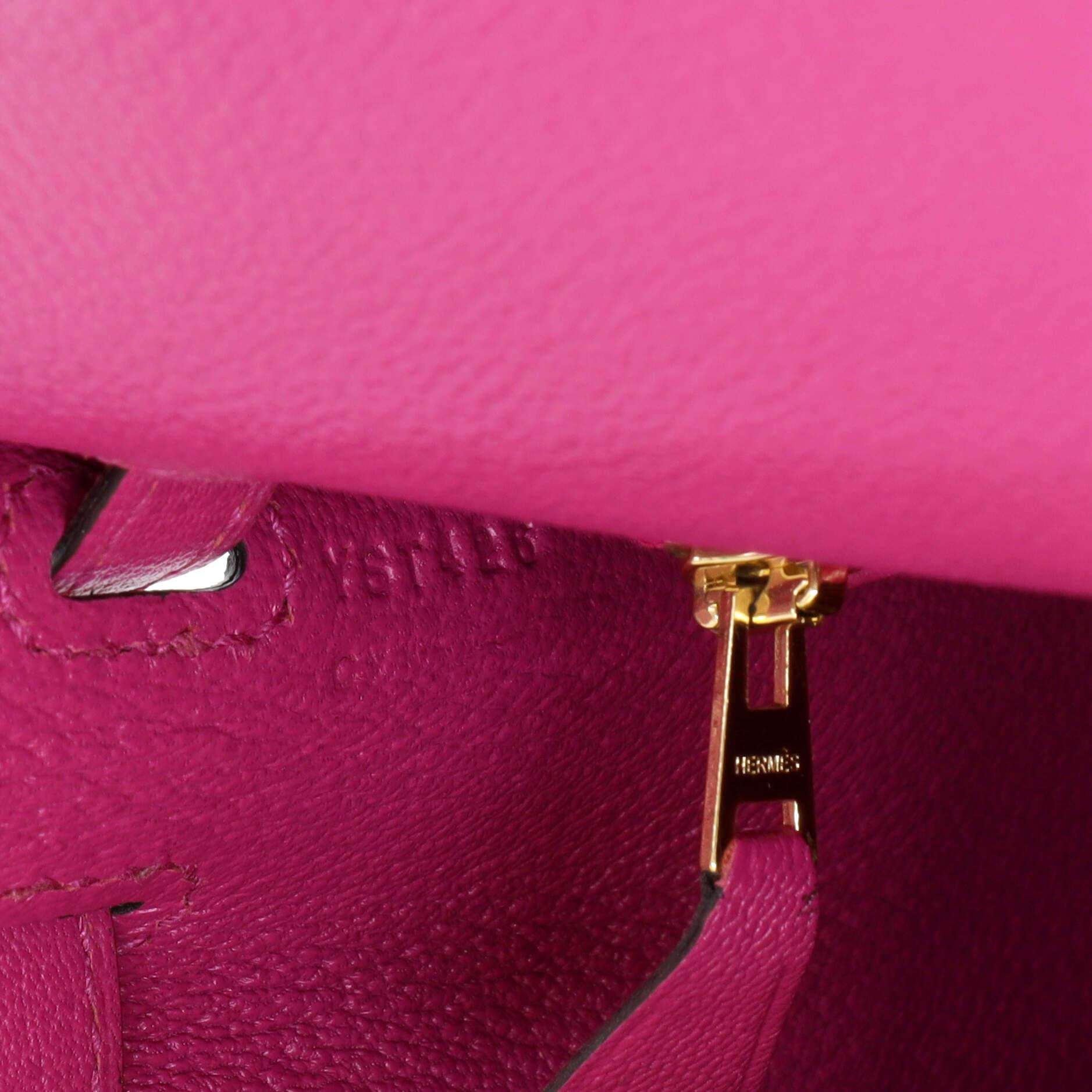Hermes Kelly Handbag Rose Pourpre Chevre Chandra with Gold Hardware 25 4