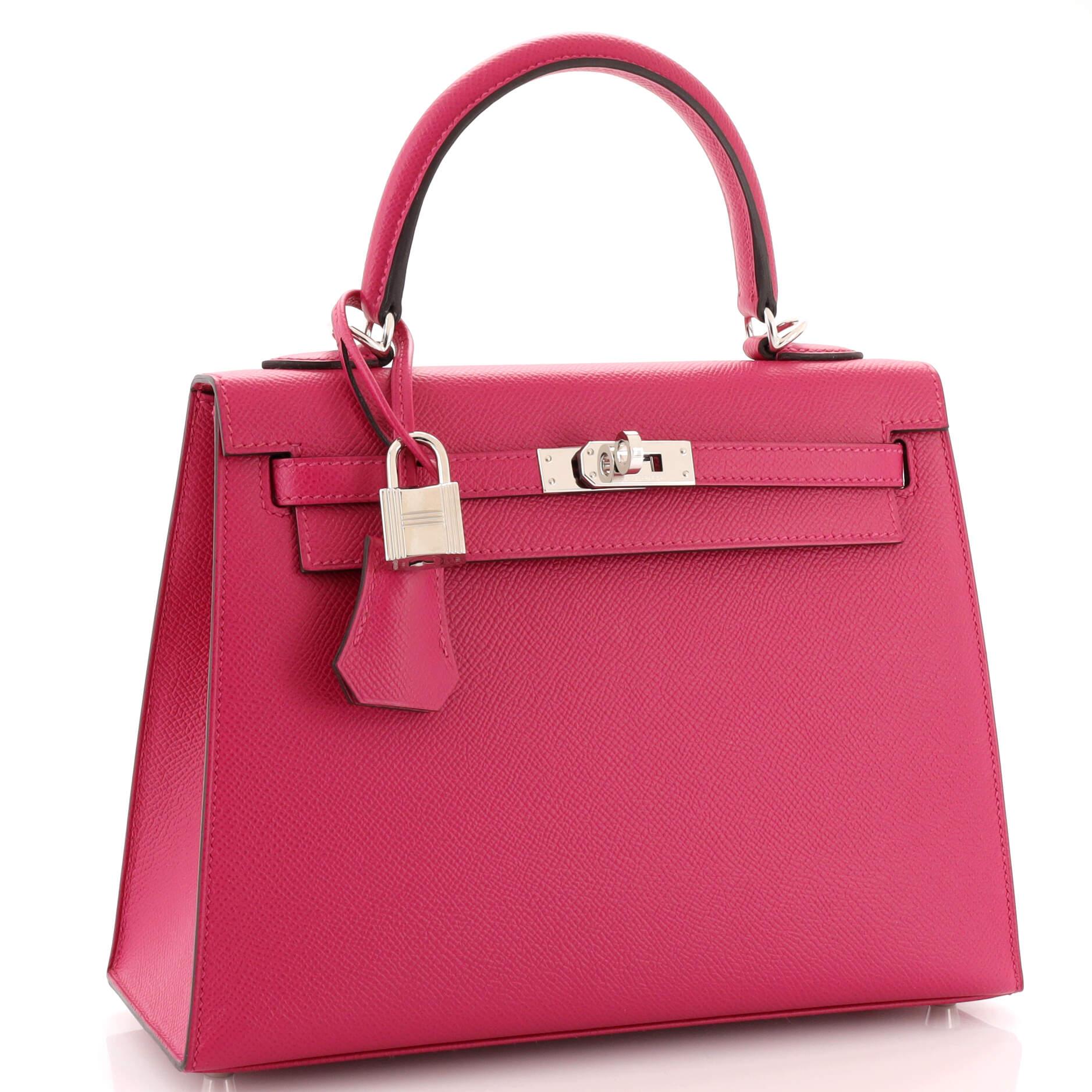 Hermes Kelly Handbag Rose Pourpre Epsom with Palladium Hardware 25 In Good Condition In NY, NY