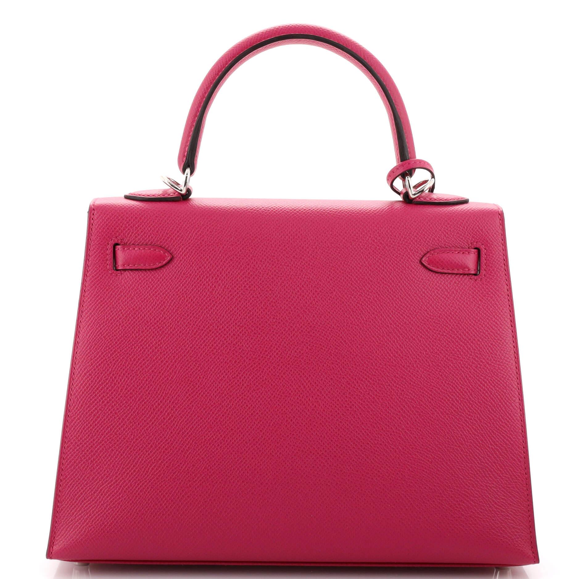 Women's or Men's Hermes Kelly Handbag Rose Pourpre Epsom with Palladium Hardware 25