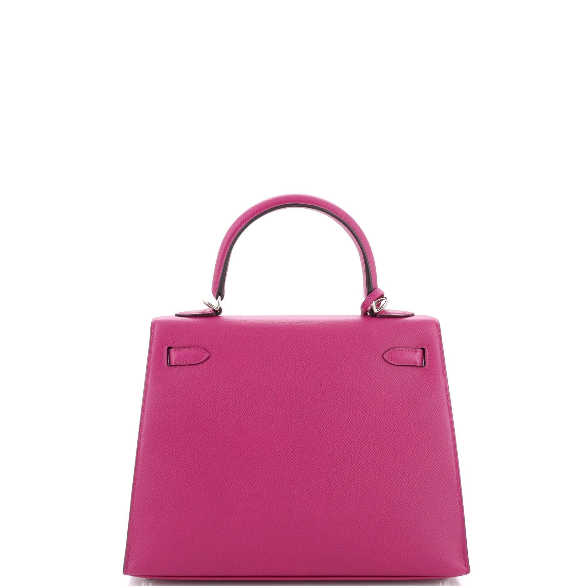 Women's Hermes Kelly Handbag Rose Pourpre Epsom with Palladium Hardware 25