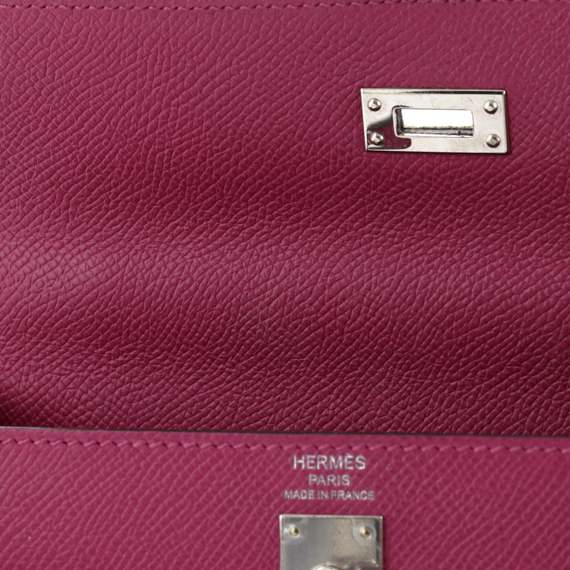 Hermes Kelly Handbag Rose Pourpre Epsom with Palladium Hardware 25 5