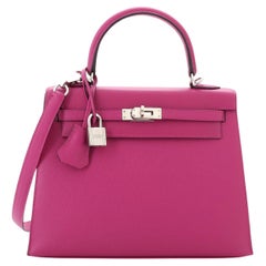 Hermes Kelly Handbag Rose Pourpre Epsom with Palladium Hardware 25