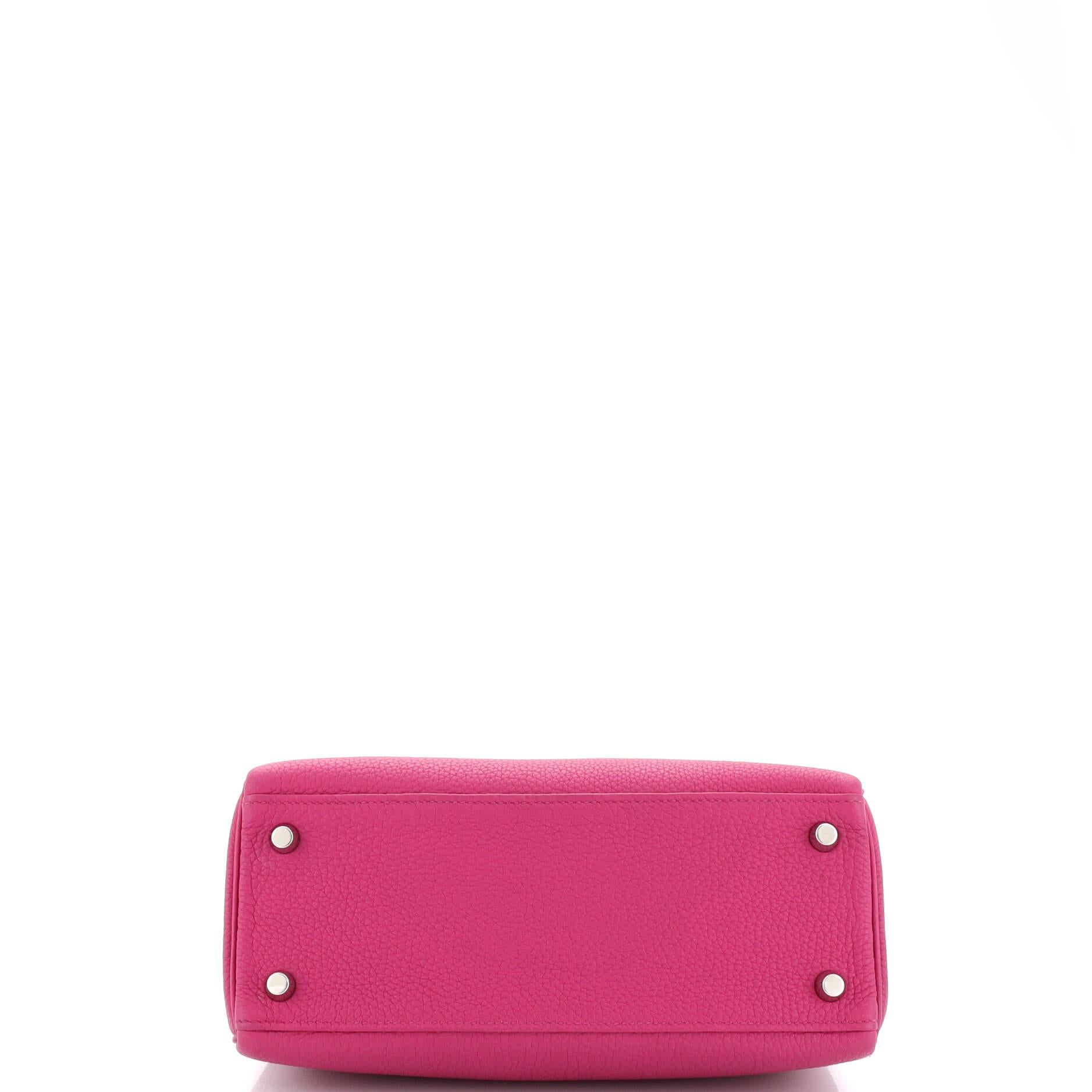 Women's or Men's Hermes Kelly Handbag Rose Pourpre Togo with Palladium Hardware 25 For Sale