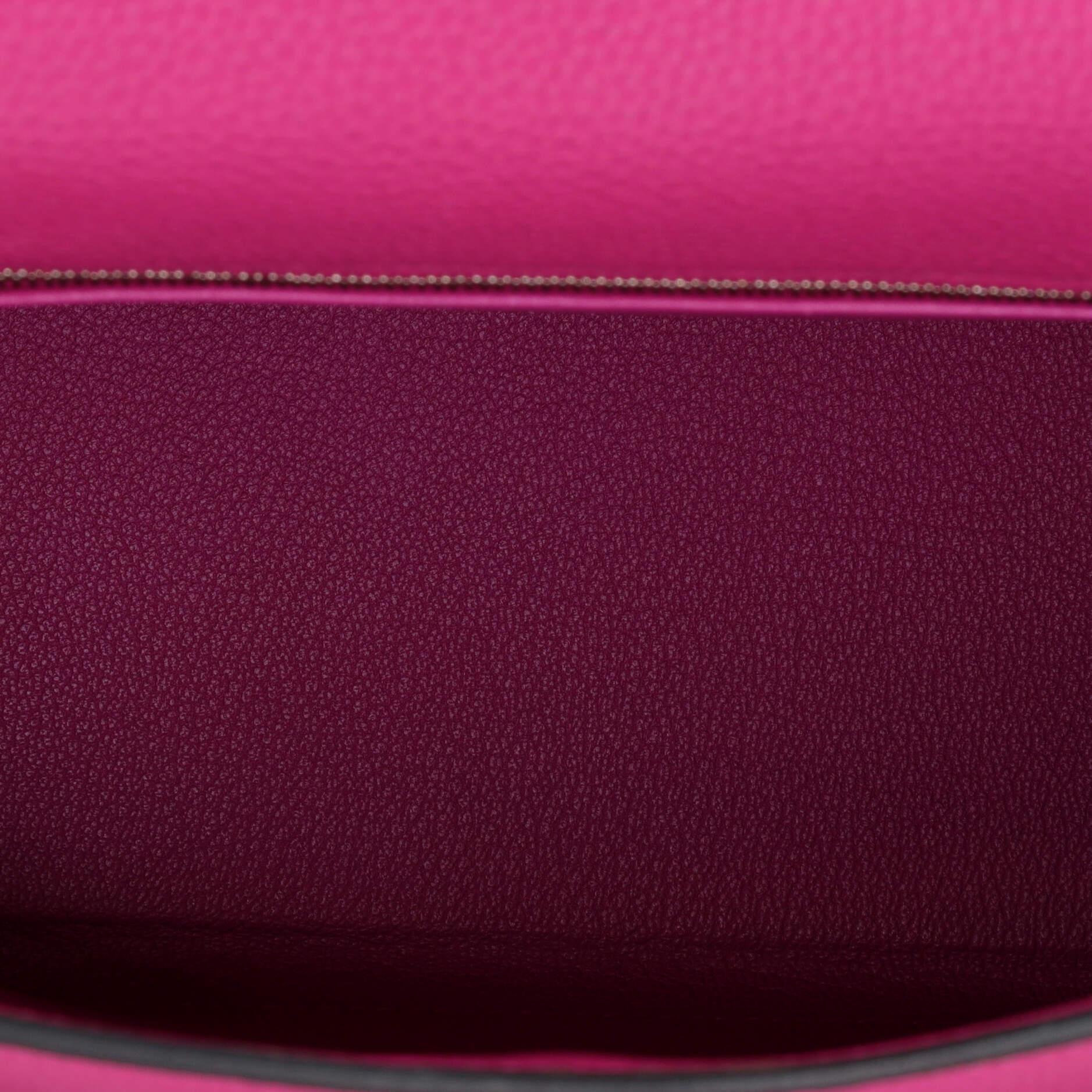 Hermes Kelly Handbag Rose Pourpre Togo with Palladium Hardware 25 For Sale 1