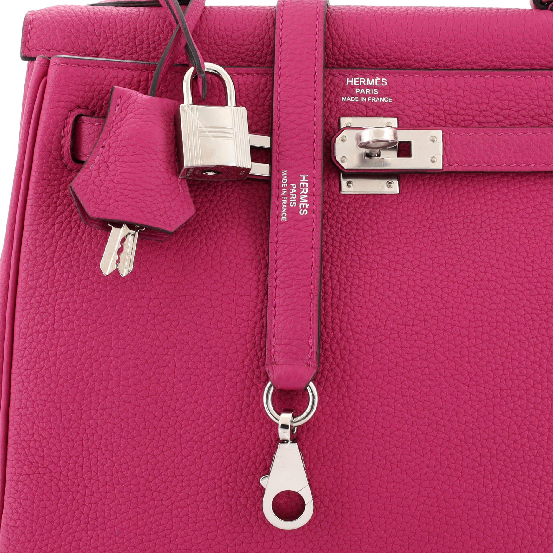 Hermes Kelly Handbag Rose Pourpre Togo with Palladium Hardware 25 For Sale 2