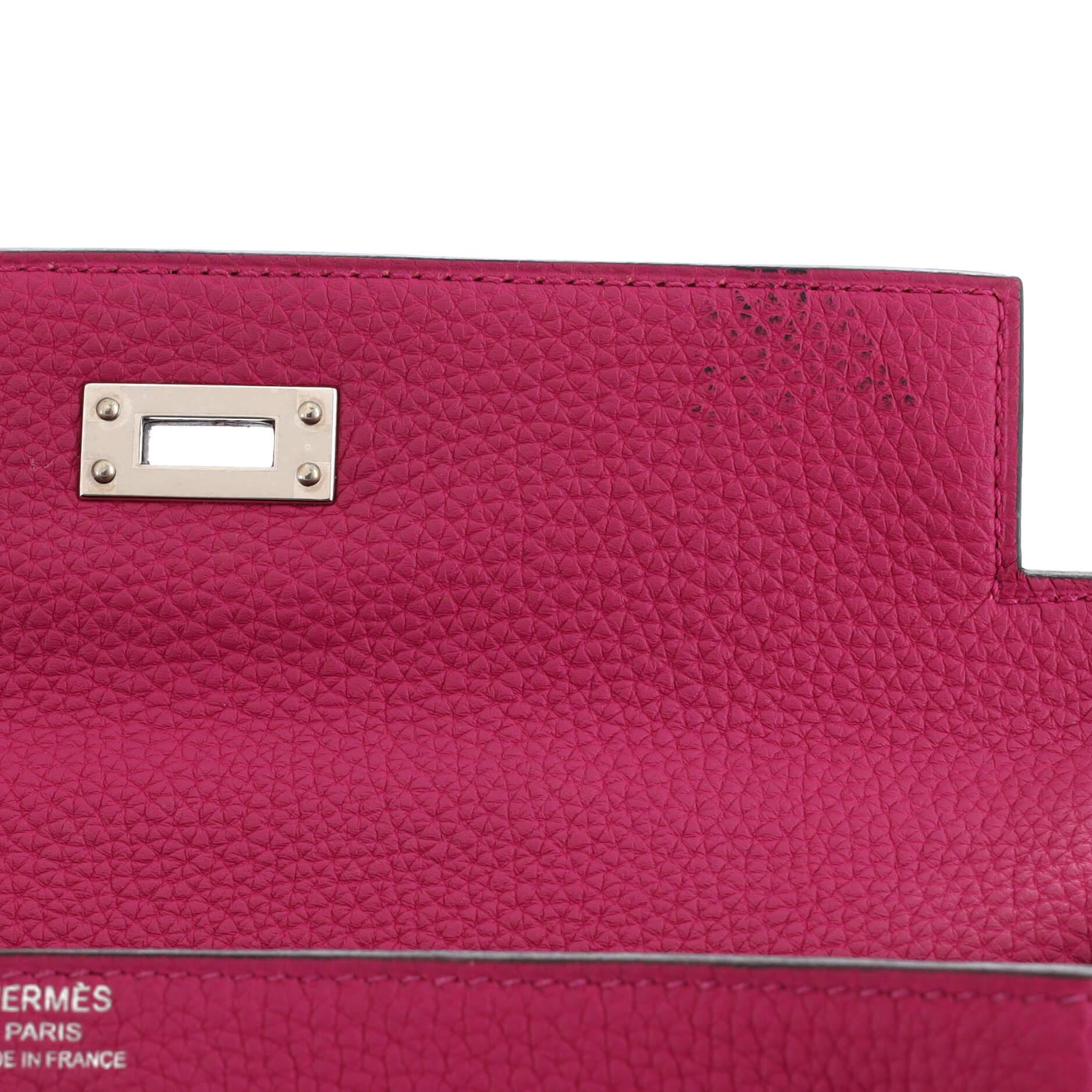 Hermes Kelly Handbag Rose Pourpre Togo with Palladium Hardware 25 For Sale 4