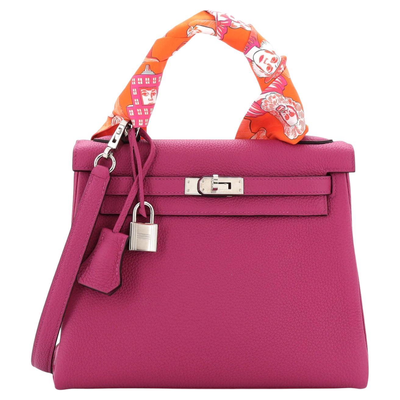 Hermes Kelly Handbag Rose Pourpre Togo with Palladium Hardware 25