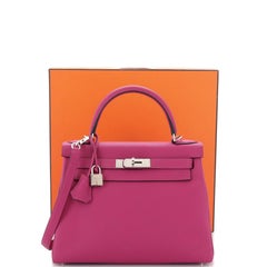 Hermes Kelly Handbag Rose Pourpre Togo with Palladium Hardware 28