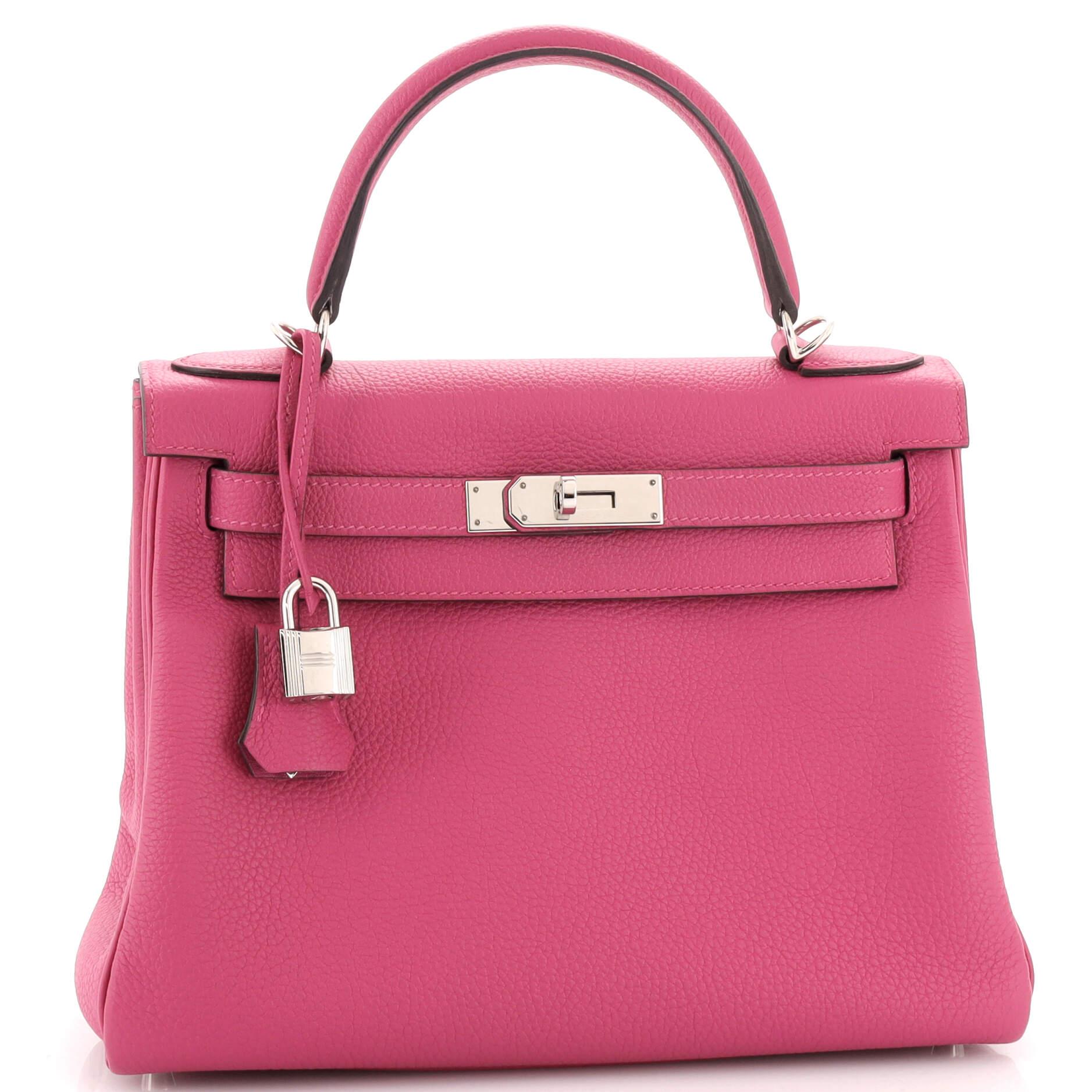 Hermes Kelly Handbag Rose Pourpre Togo with Palladium Hardware 28 In Good Condition In NY, NY