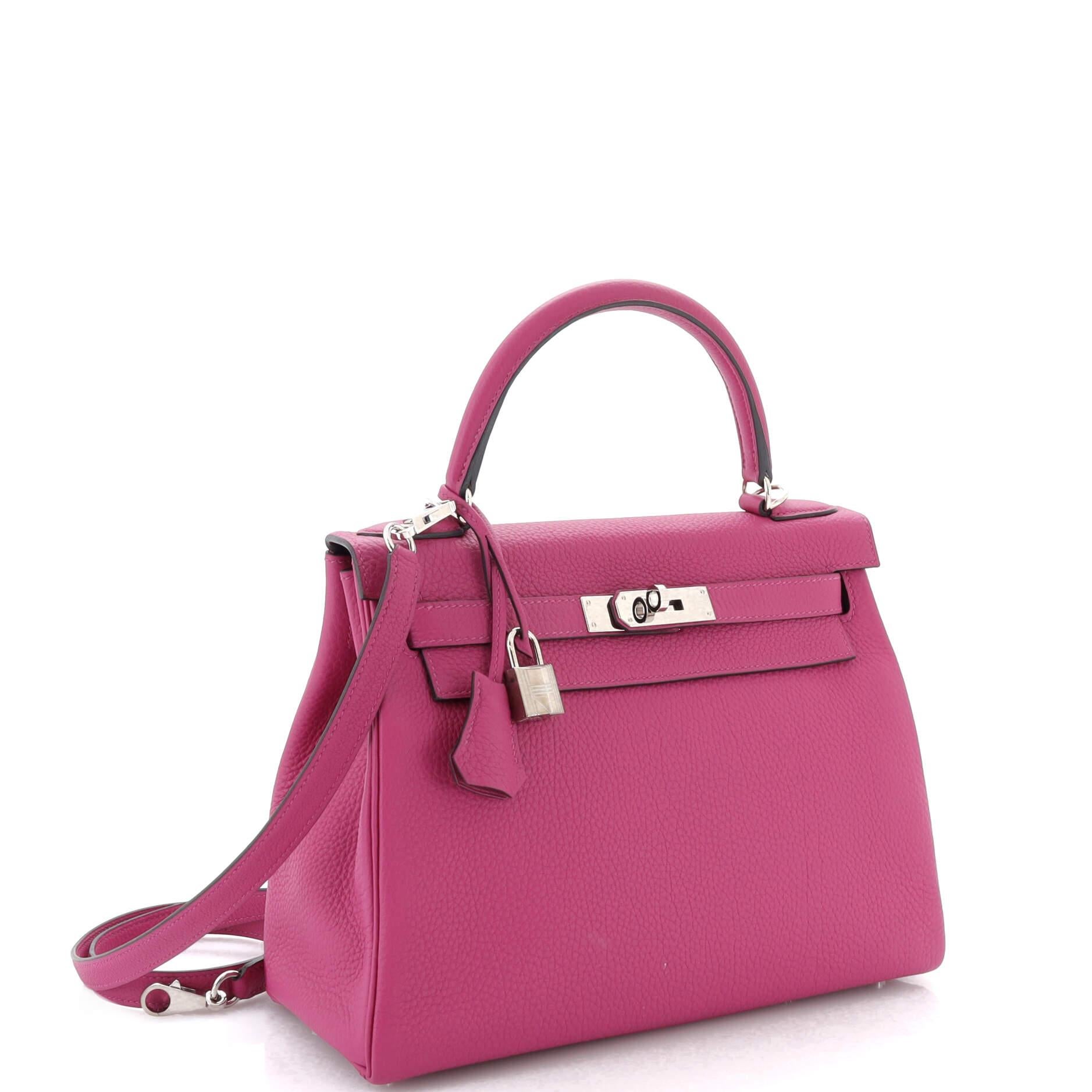 Hermes Kelly Handbag Rose Pourpre Togo with Palladium Hardware 28 In Good Condition For Sale In NY, NY