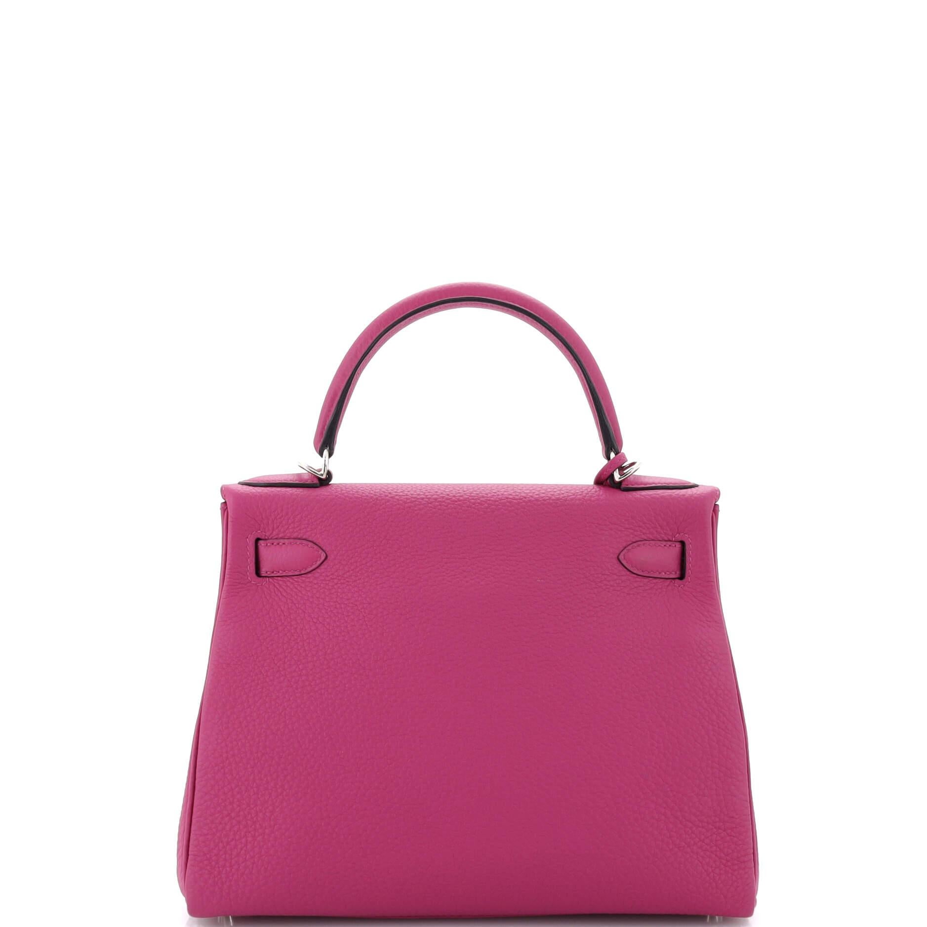Women's or Men's Hermes Kelly Handbag Rose Pourpre Togo with Palladium Hardware 28 For Sale