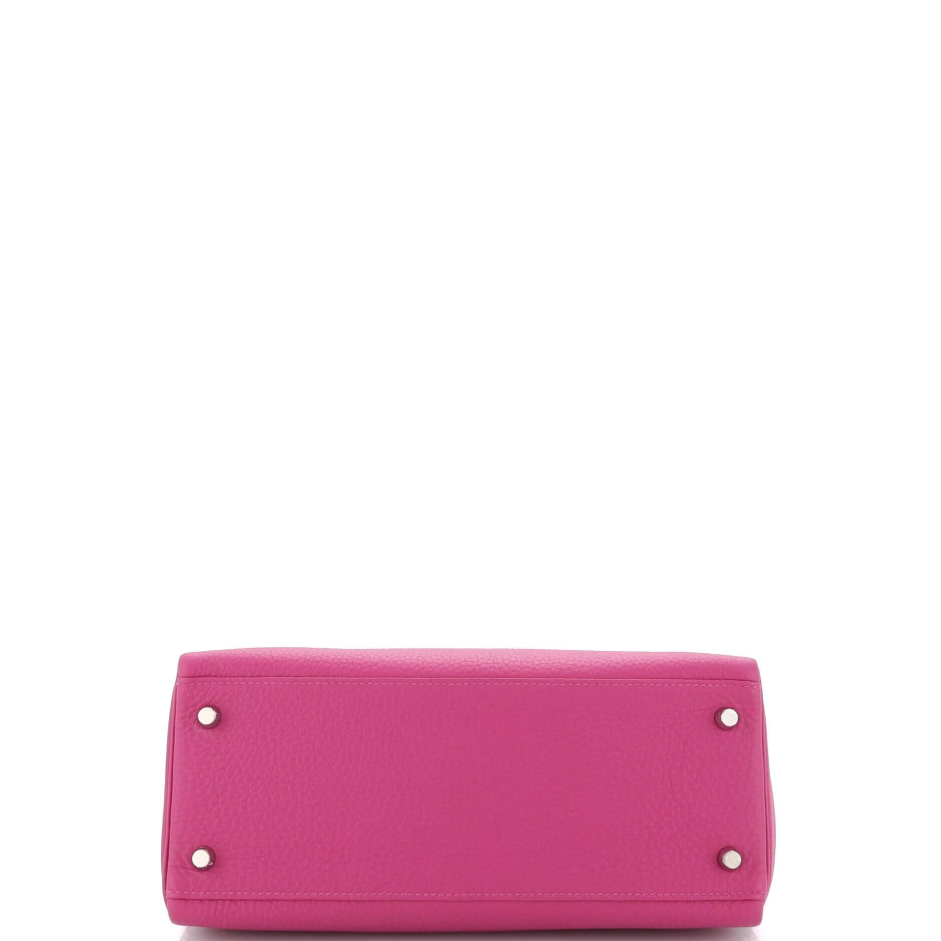 Hermes Kelly Handbag Rose Pourpre Togo with Palladium Hardware 28 For Sale 1