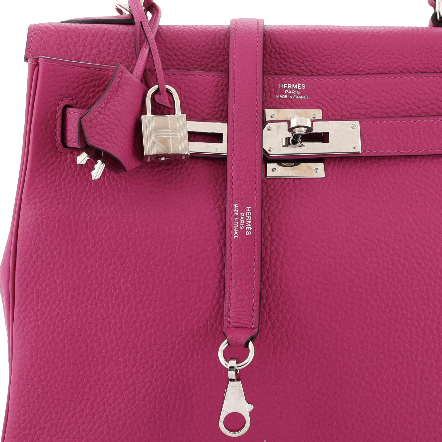 Hermes Kelly Handbag Rose Pourpre Togo with Palladium Hardware 28 For Sale 3