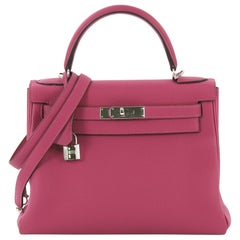 Hermes Kelly Handbag Rose Pourpre Togo with Palladium Hardware 28