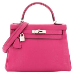Hermes Kelly Handbag Rose Pourpre Togo with Palladium Hardware 28