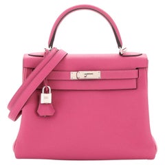 Hermes Kelly Handbag Rose Pourpre Togo with Palladium Hardware 28