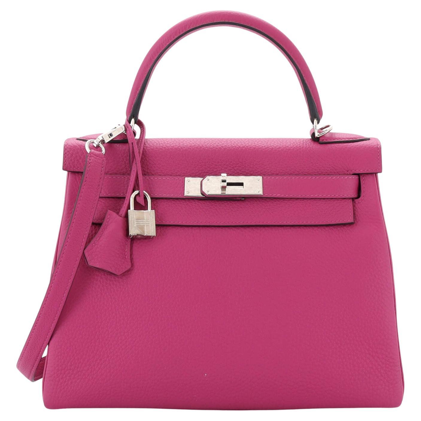 Hermes Kelly Handbag Rose Pourpre Togo with Palladium Hardware 28 For Sale