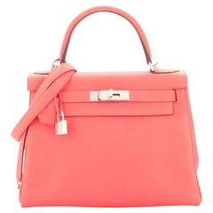 Hermes Kelly Handbag Rose Texas Clemence with Palladium Hardware 28