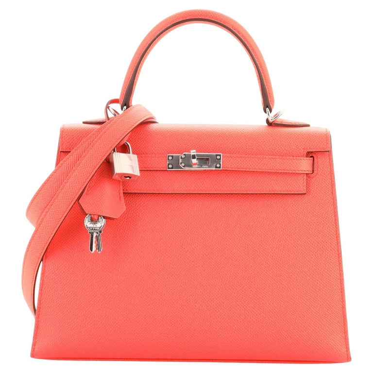 Hermes Kelly Handbag Rose Texas Epsom with Palladium Hardware 25 For