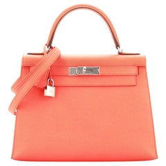 Hermes Kelly Handbag Rose Texas Epsom with Palladium Hardware 28