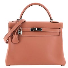 Hermes Kelly Handbag Rosy Swift with Palladium Hardware 32