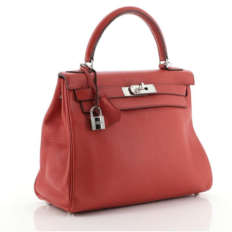 Red Hermes Kelly Handbag Rouge Casaque Clemence with Palladium Hardware 28