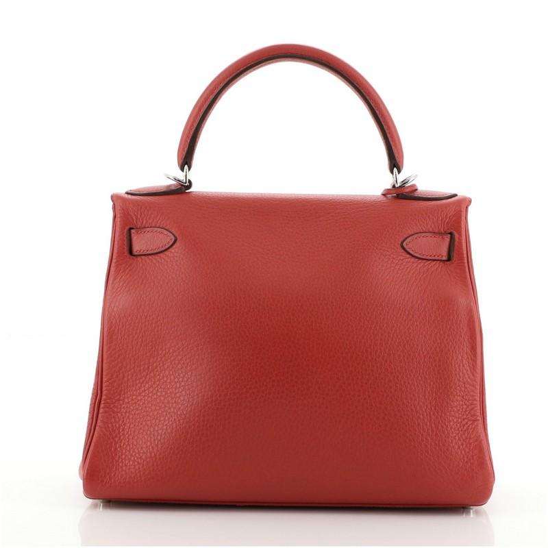 Hermes Kelly Handbag Rouge Casaque Clemence with Palladium Hardware 28 In Good Condition In NY, NY