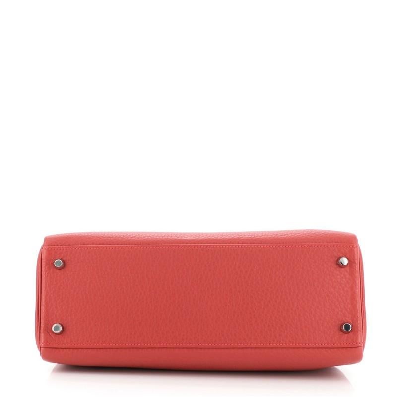 Pink Hermes Kelly Handbag Rouge Casaque Clemence with Palladium Hardware 32