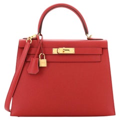 Hermes Kelly Handbag Rouge Casaque Epsom with Gold Hardware 28