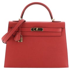 Hermes Kelly Handbag Rouge Casaque Epsom with Gold Hardware 32