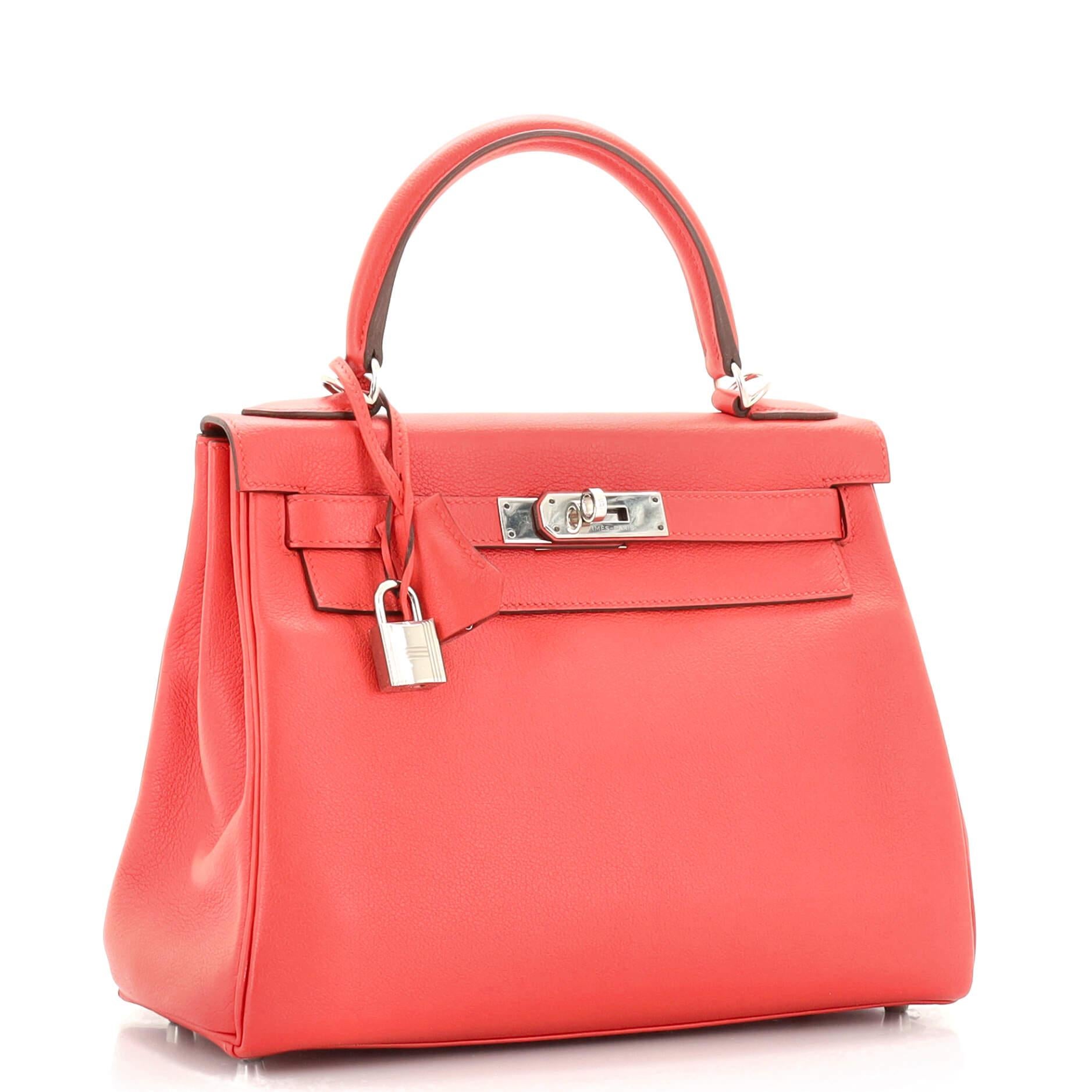 Red Hermes Kelly Handbag Rouge Casaque Evercolor with Palladium Hardware 28
