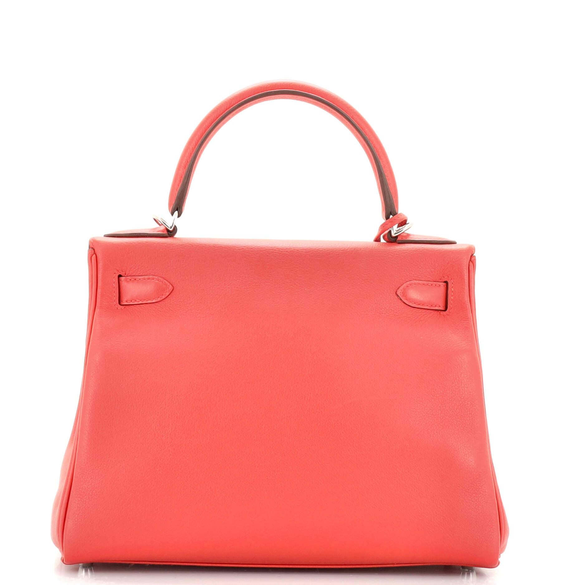 Hermes Kelly Handbag Rouge Casaque Evercolor with Palladium Hardware 28 In Good Condition In NY, NY