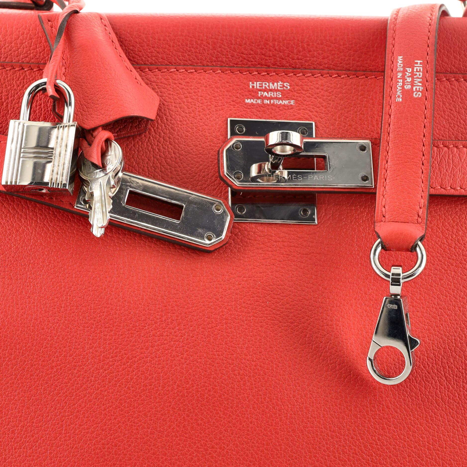 Hermes Kelly Handbag Rouge Casaque Evercolor with Palladium Hardware 28 2