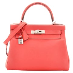 Hermes Kelly Handbag Rouge Casaque Evercolor with Palladium Hardware 28
