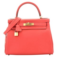 Hermes Kelly Handbag Rouge Casaque Togo with Gold Hardware 28