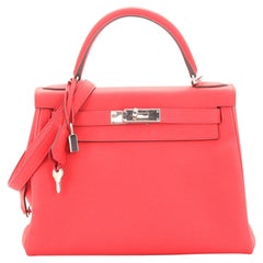 Hermes Kelly Handbag Rouge De Coeur Togo with Palladium Hardware 28