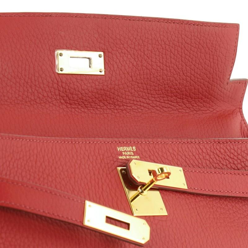 Hermes Kelly Handbag Rouge Garance Clemence With Gold Hardware 32  5