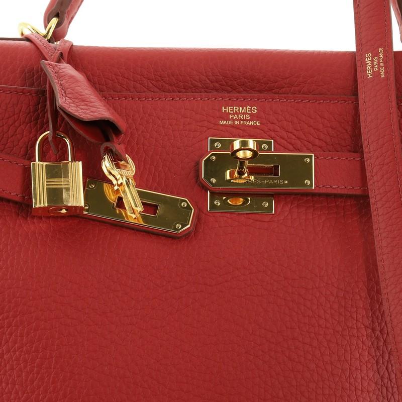 Hermes Kelly Handbag Rouge Garance Clemence With Gold Hardware 32  1