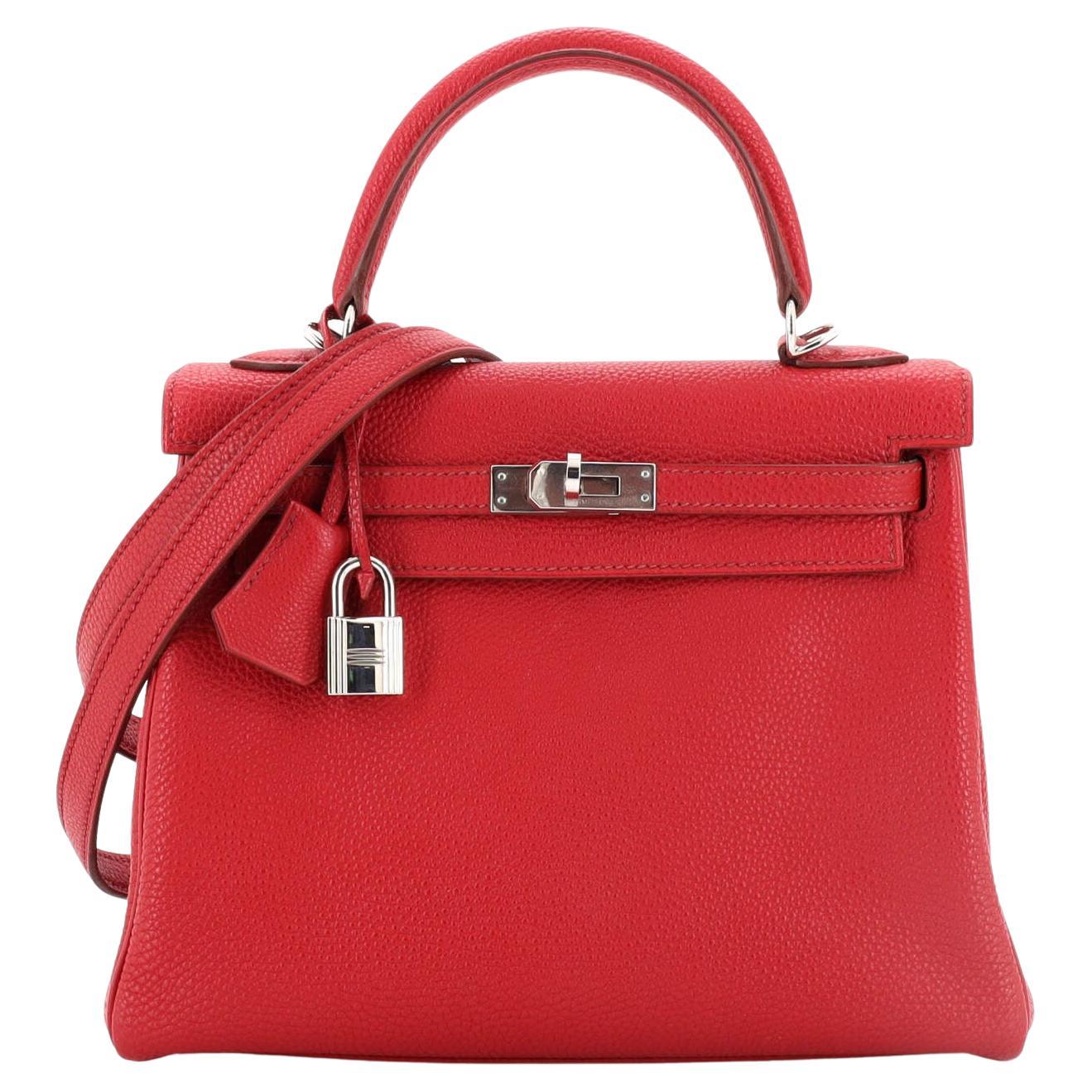 Hermes Kelly Handbag Rouge Garance Togo with Palladium Hardware 25