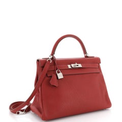 Hermes Kelly Handbag Rouge Garance Togo with Palladium Hardware 32